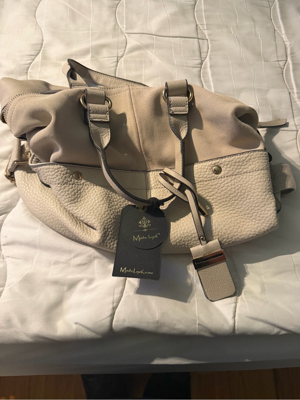 Moda Luxe Beige Cream Leather Shoulder Bag